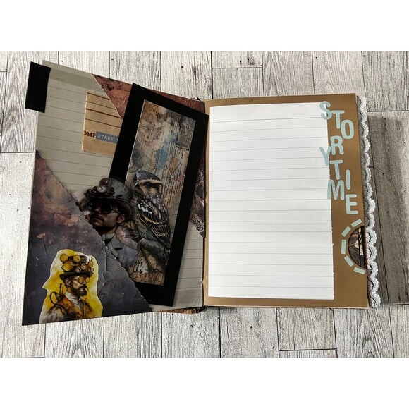 Handmade Steampunk Junk Journal w/Robot Keychain and Ephemera Pocket Folder - Picture 3 of 12